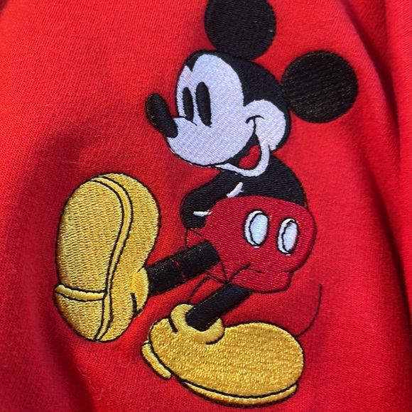 Mickey Mouse cropped red hoodie size Large. Black writing. Embroidered Mickey - Picture 8 of 12